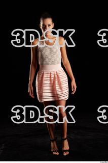 Walking reference of whole body white dress pink skirt black…